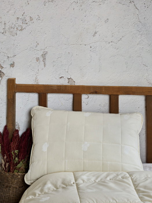 L'essentiel linge de maison Almohada de Algodón 100% con Relleno de Lana, Crudo, 50 x 70 cm